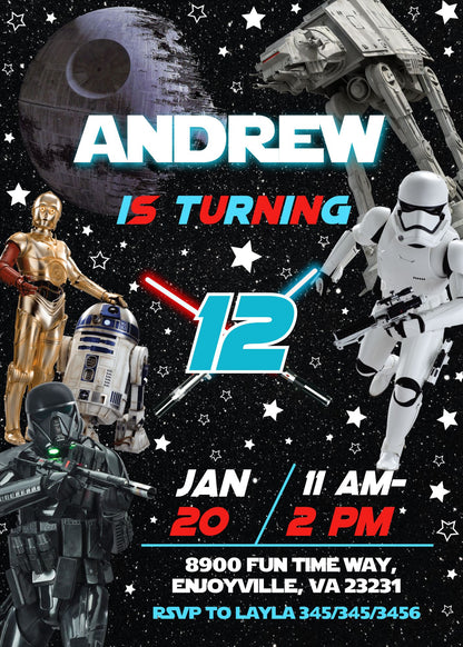 Star Wars customizable invite template | instant download | Share or Print | EP490