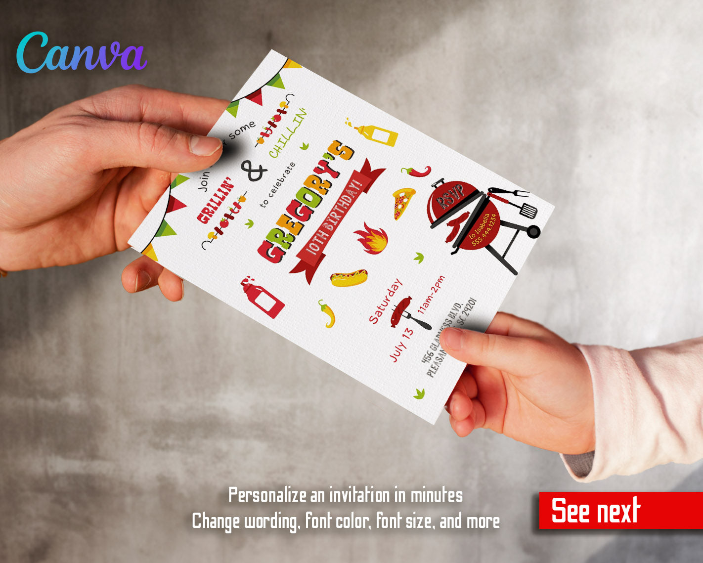 Grill Chill Bbq customizable invitation template | Share or Print |  | NZ898