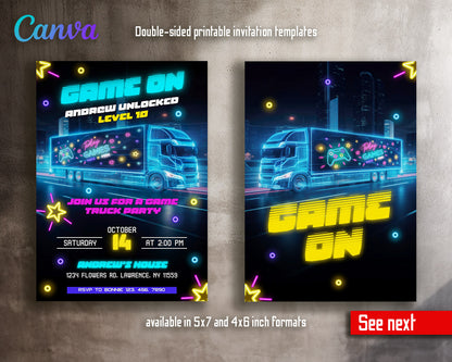 Video Game Bus Gamer customizable invitation template | Share or Print | boy | WQ364