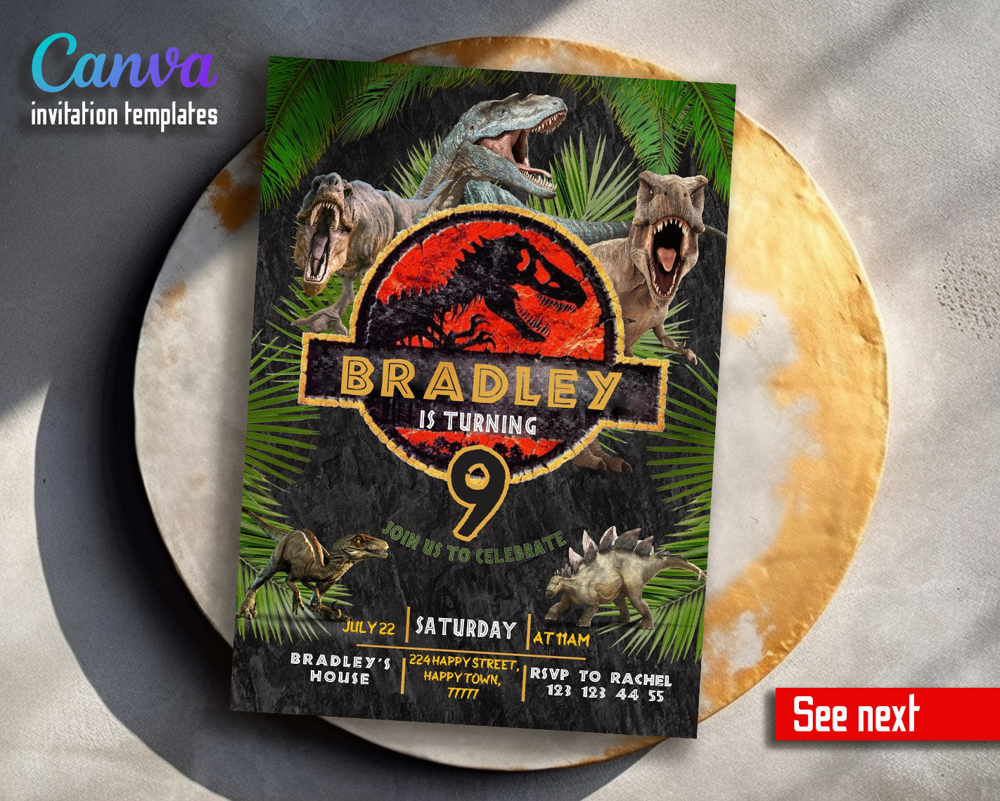 Jurassic Park Dinosaur customizable invitation template | Share or Print |  | LK195