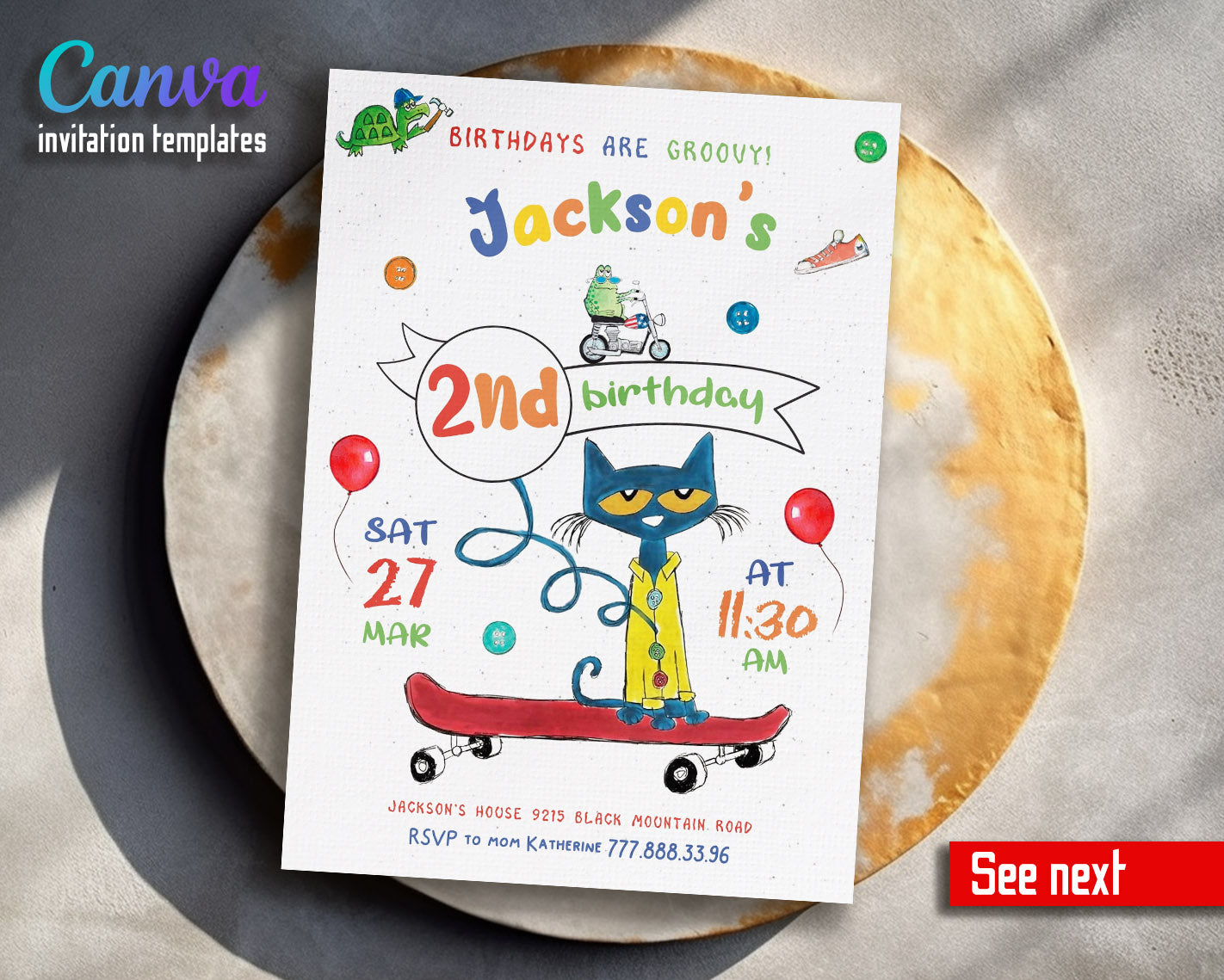 Pete the Cat customizable invitation template | Share or Print |  | AS730