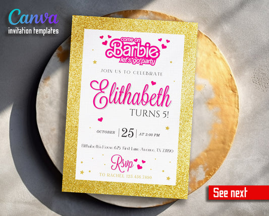 Barbie Pink  customizable invitation template | Share or Print | girl | VL447