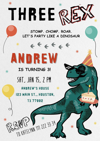 Dinosaur T-Rex customizable invitation template | Share or Print |  | DW832