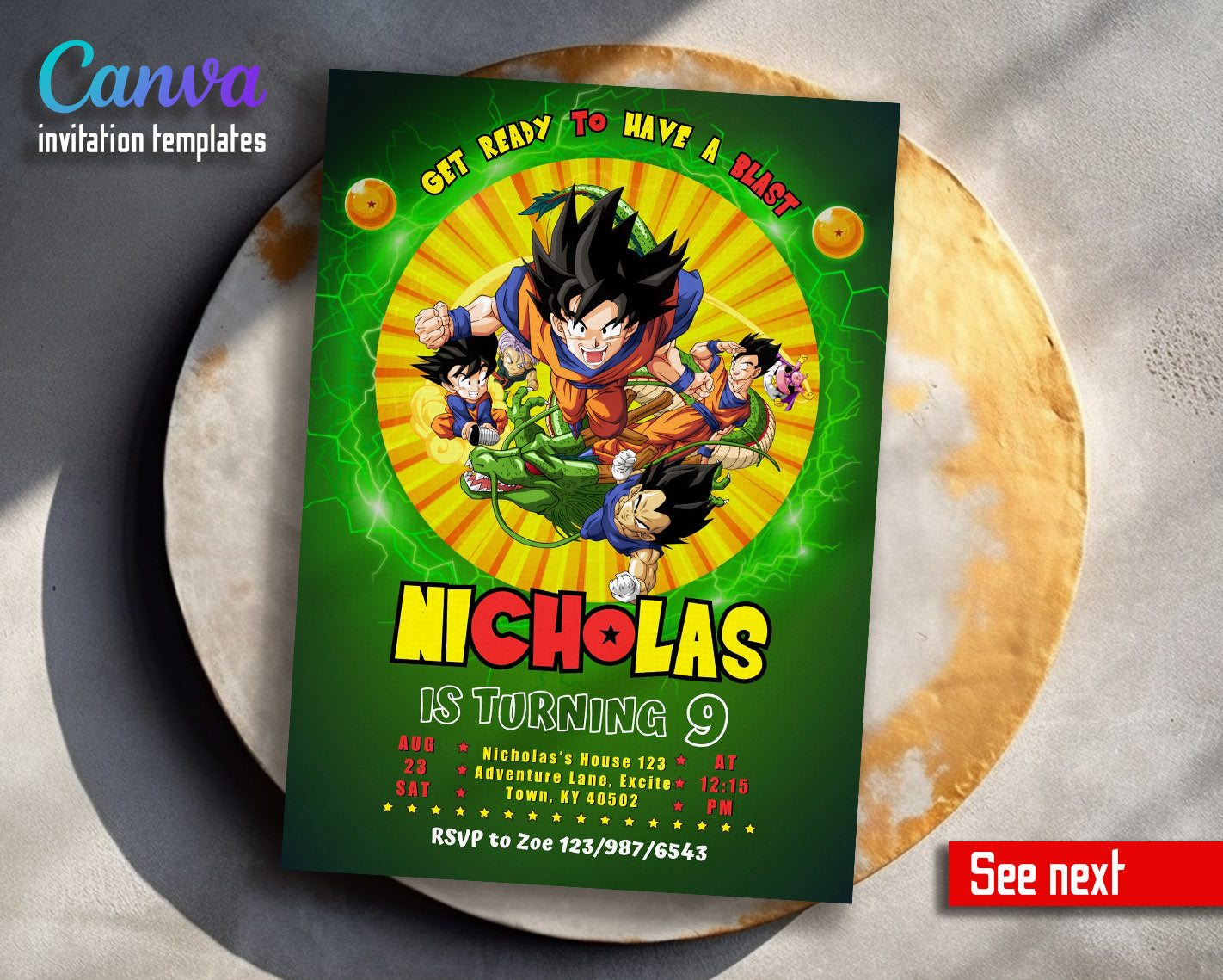 Dragon Ball Z Anime  customizable invitation template | Share or Print | boy | OJ346