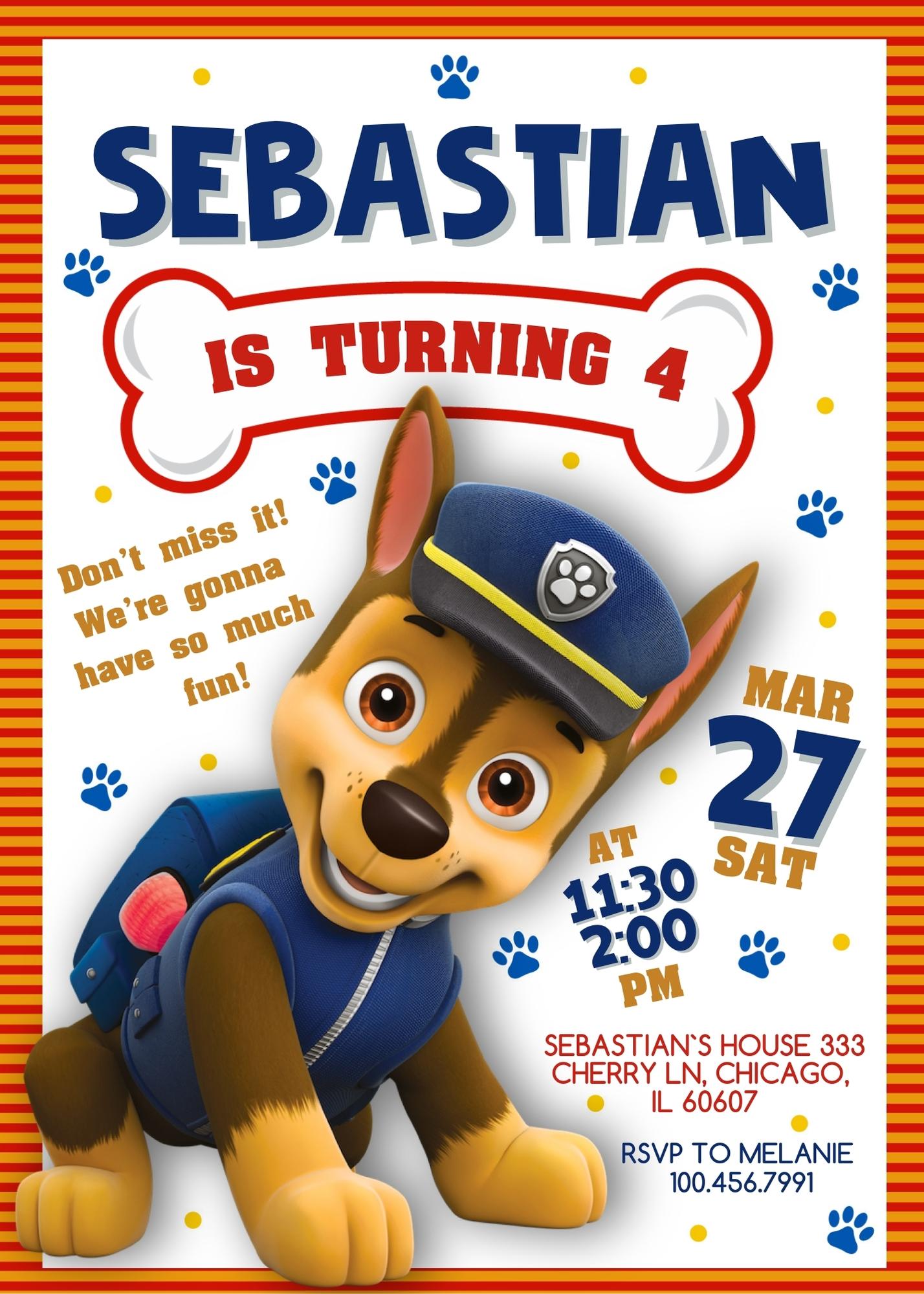 Paw Patrol customizable invite template | instant download | Share or Print | MZ947