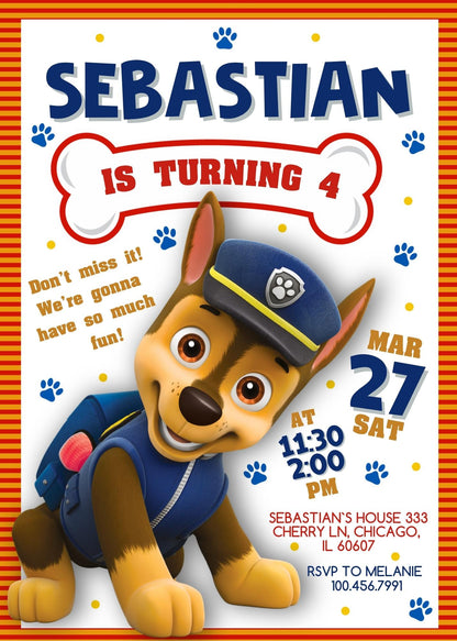 Paw Patrol customizable invite template | instant download | Share or Print | MZ947