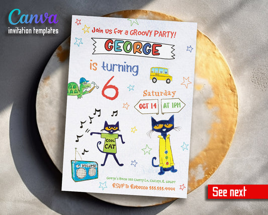 Pete the Cat customizable invitation template | Share or Print |  | AR312