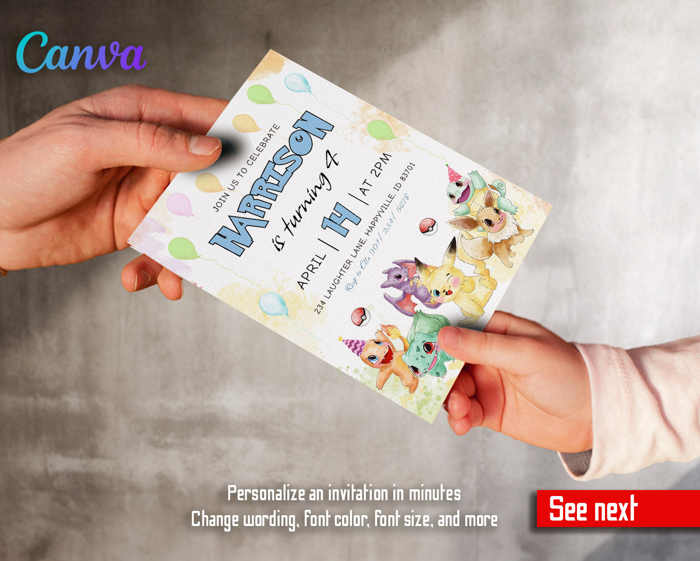 Pokemon Pikachu  customizable invitation template | Share or Print |  | ND289