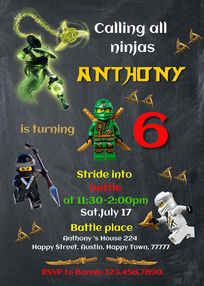 Ninjago customizable invite template boy | instant download | Share or Print | XD684