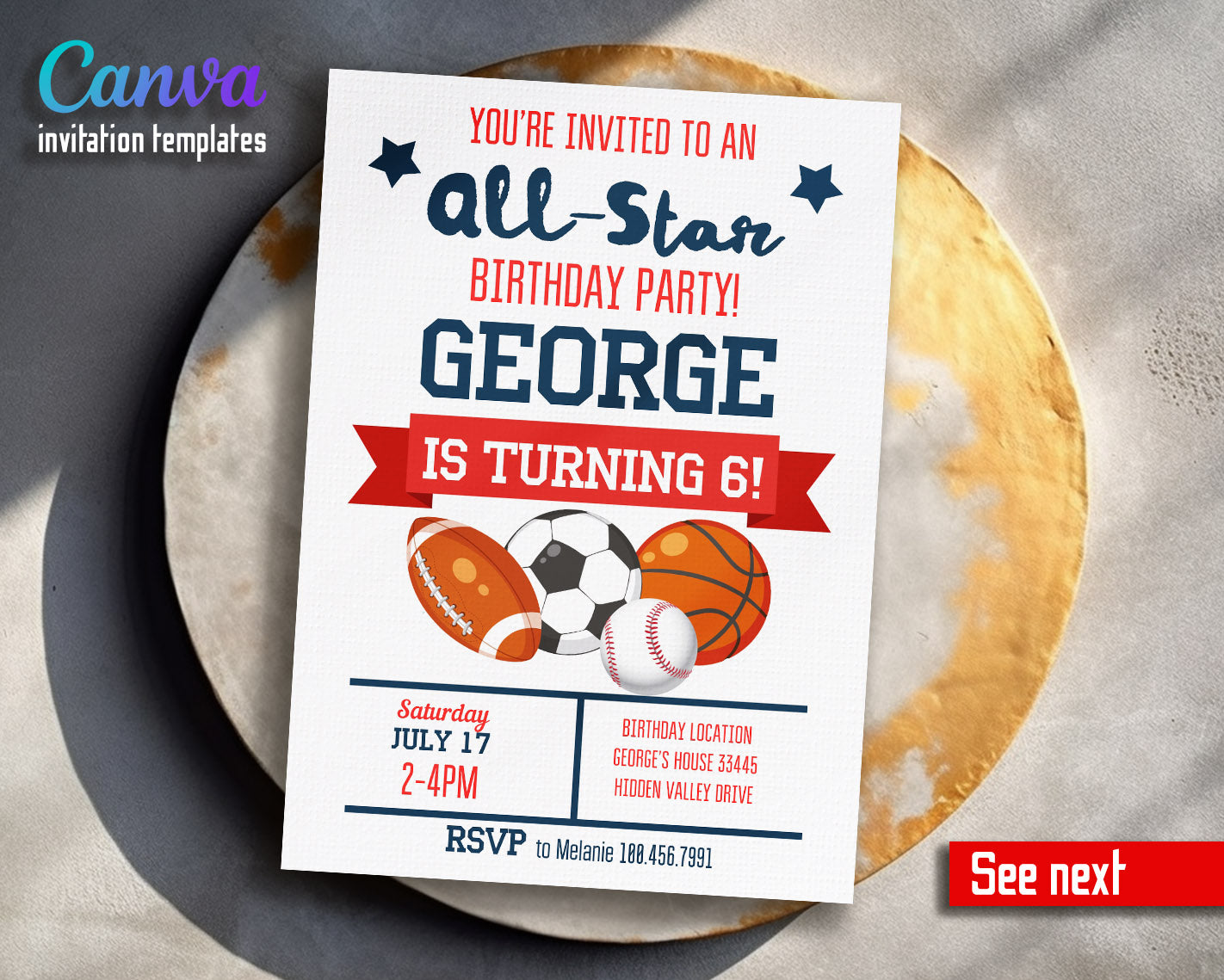 Sport Football Basketball Baseball customizable invitation template | Share or Print | boy | NJ082