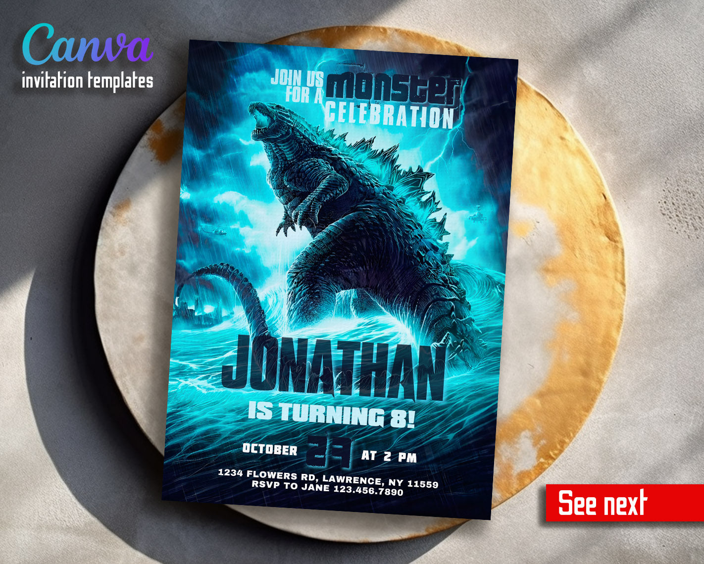 Godzilla and King Kong  customizable invitation template | Share or Print |  | CC922