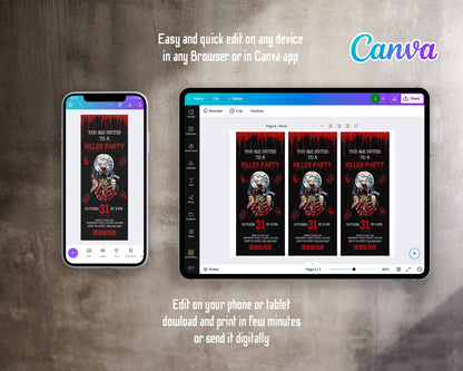 Horror Killer Movie Party Ticket customizable invitation template | Share or Print |  | HY350