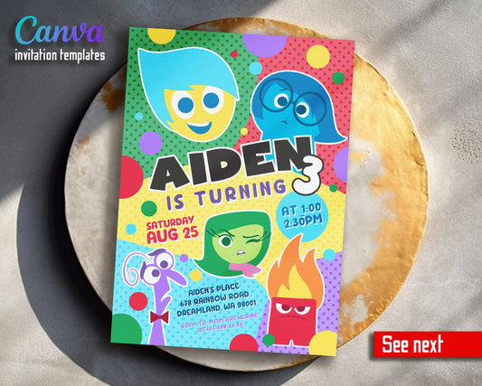 Inside Out 2 customizable invitation template | Share or Print |  | HN908