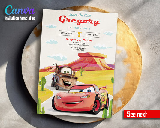 Cars Lightning McQueen customizable invitation template | Share or Print | boy | KC879