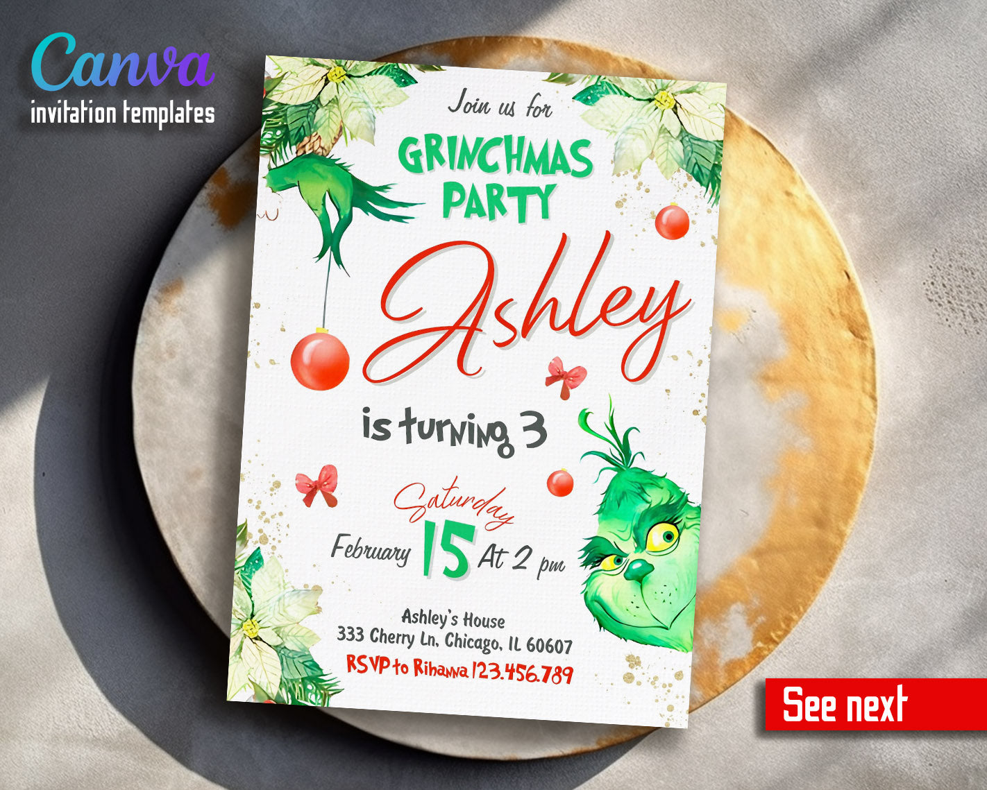 The Grinch  Merry Grinchmas customizable invitation template | Share or Print |  | OZ063