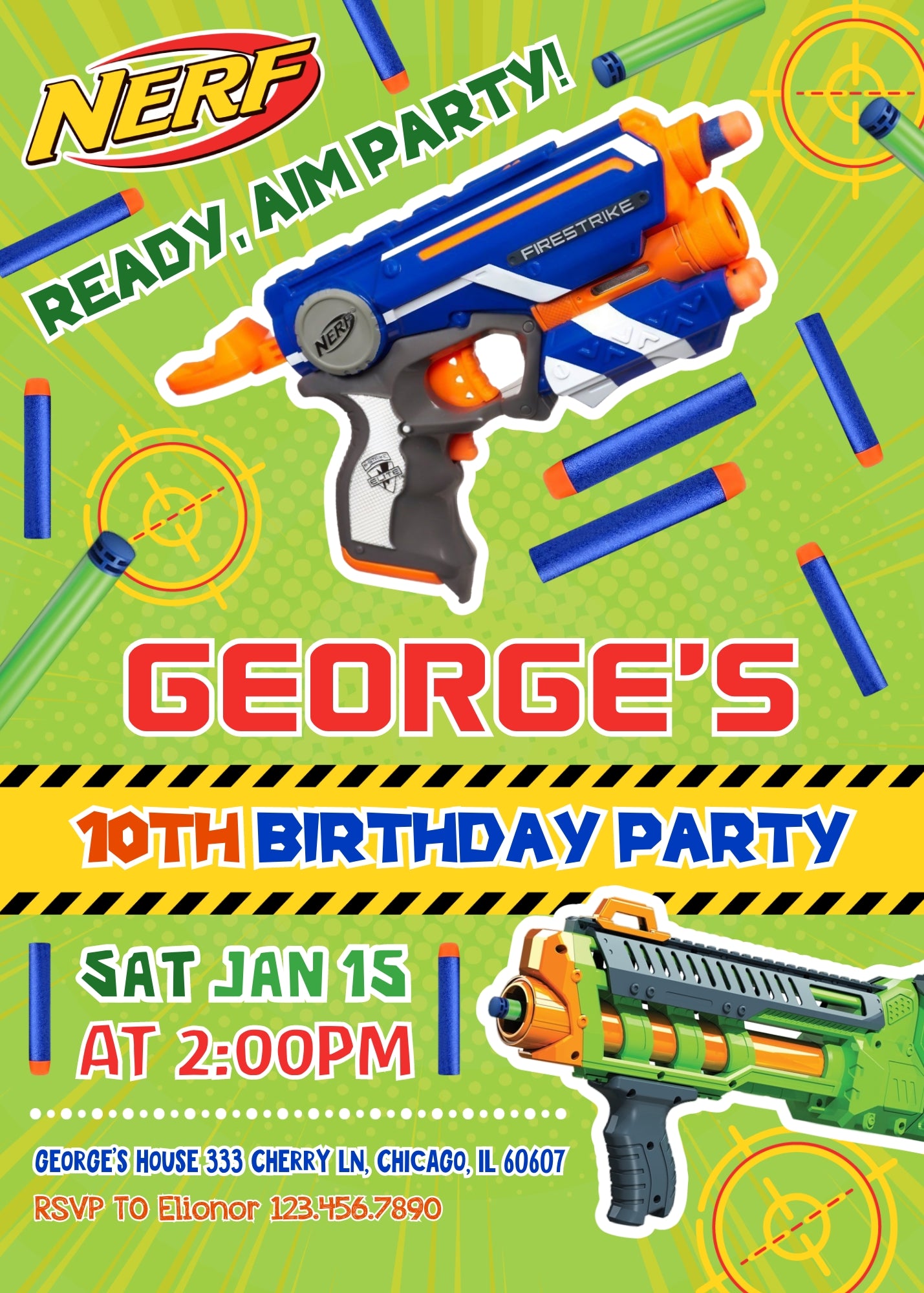 NERF Dart Wars  customizable invitation template | Share or Print | boy | AB927