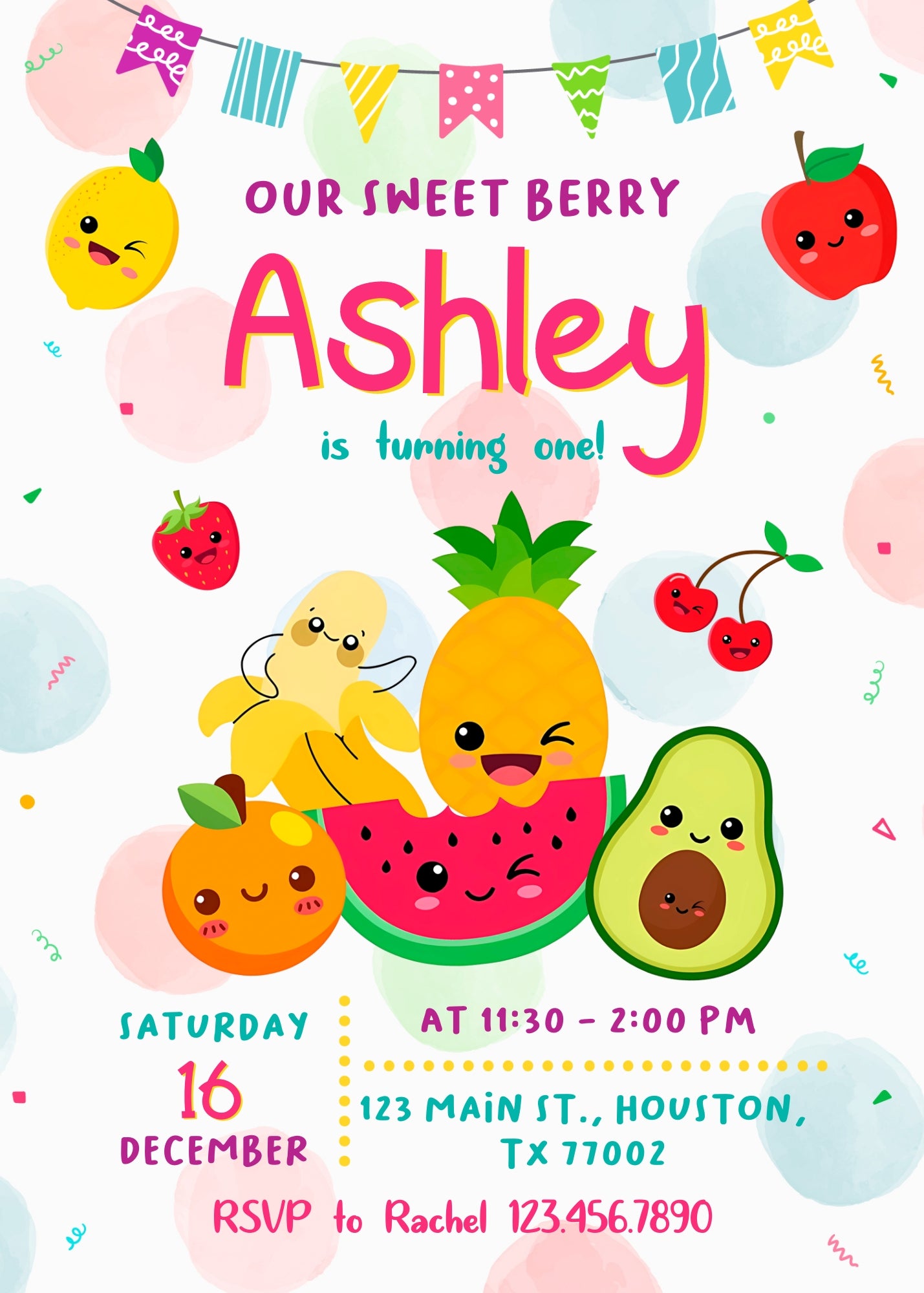 Hey Bear Sensory Dancing Fruits customizable invitation template | Share or Print |  | YV896