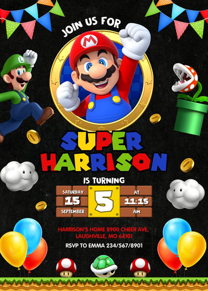 Super Mario Bros  customizable invitation template | Share or Print |  | UV801