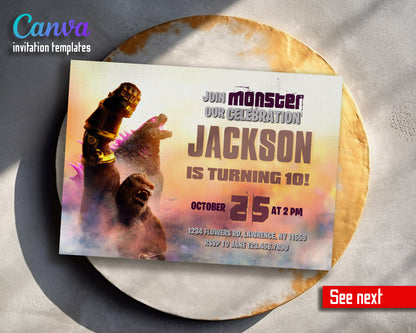 Godzilla X King Kong  customizable invitation template | Share or Print |  | AQ028