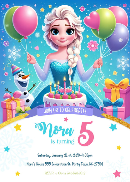 Frozen Elsa  customizable invitation template | Share or Print | girl | FO195