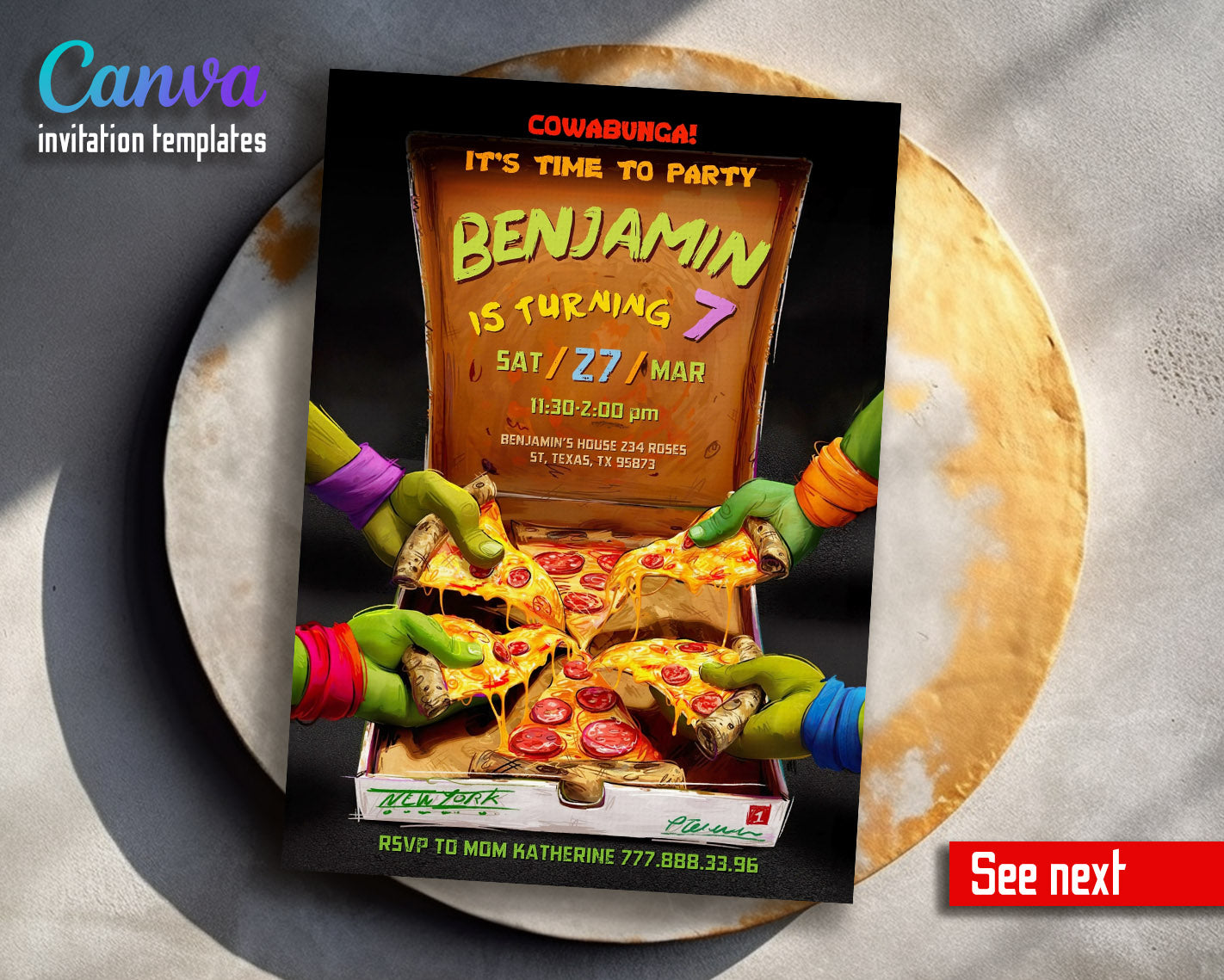 Teenage Mutant Ninja Turtles Mutant Mayhem customizable invitation template | Share or Print | boy | OQ484