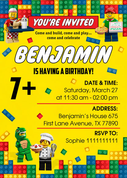 Lego Minifigures  customizable invitation template | Share or Print |  | WE609