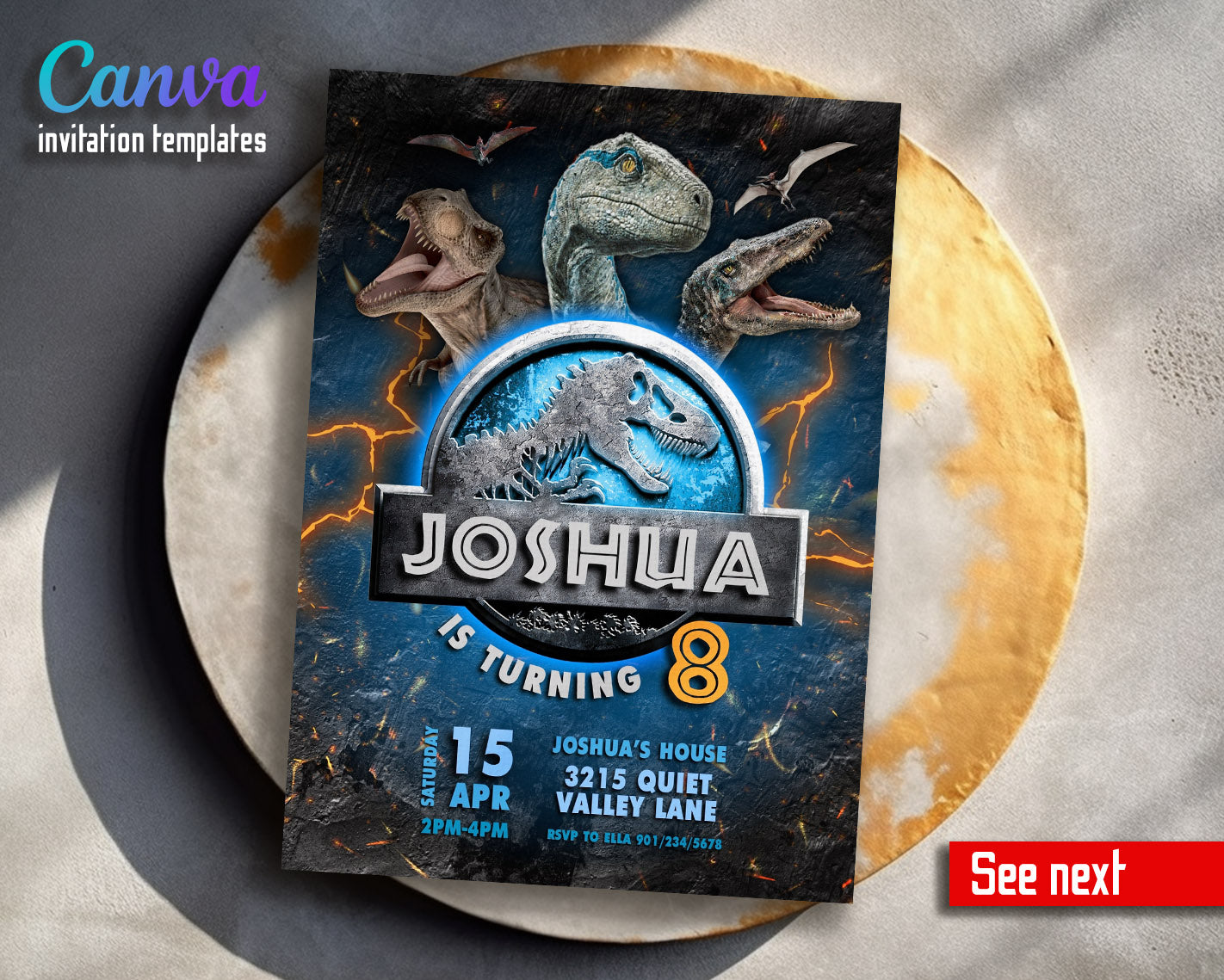 Jurassic World Dinosaur customizable invitation template | Share or Print |  | BS618