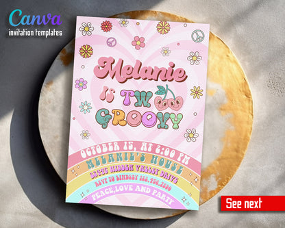 Groovy Second Birthday customizable invitation template | Share or Print |  | SW364