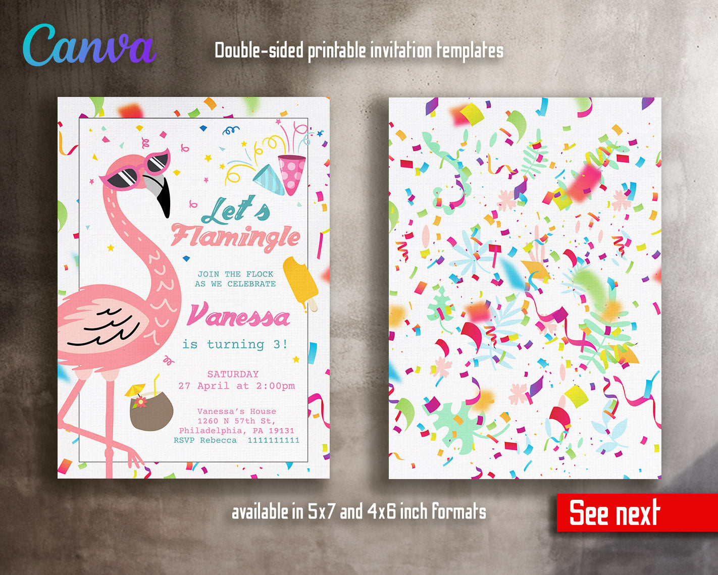 Flamingo Pink customizable invitation template | Share or Print | girl | KI159