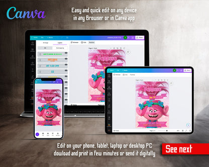 Trolls Poppy  customizable invitation template | Share or Print |  | NP687