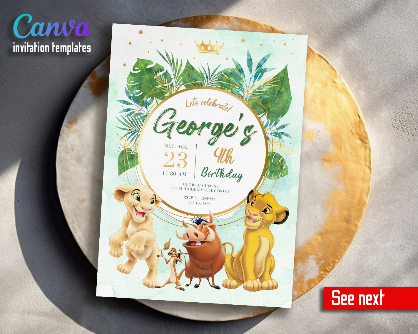 Lion King Simba customizable invitation template | Share or Print |  | XG292