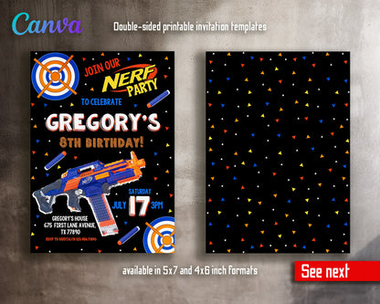 NERF Dart Wars  customizable invitation template | Share or Print | boy | TN126