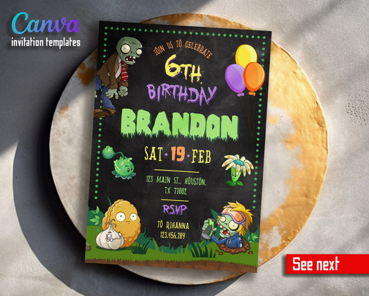 Plants vs Zombies Gamer customizable invitation template | Share or Print |  | OE315