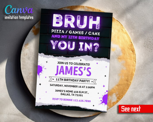 Bruh Gamer customizable invitation template | Share or Print | boy | OH886