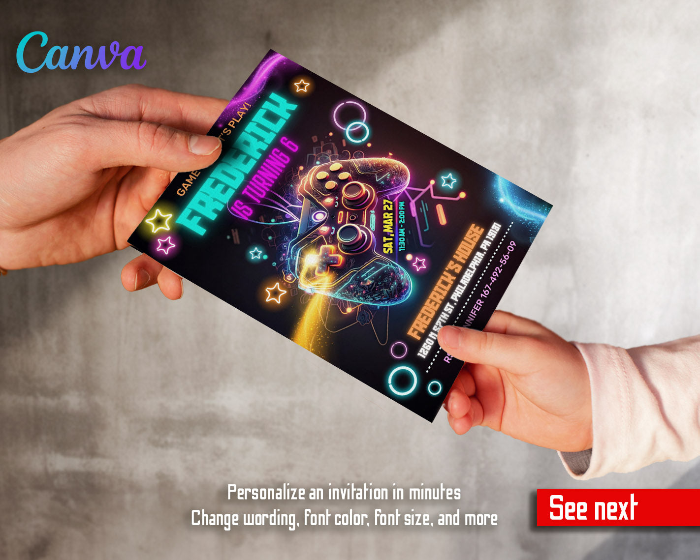 Gamer Party customizable invitation template | Share or Print | boy | QR631