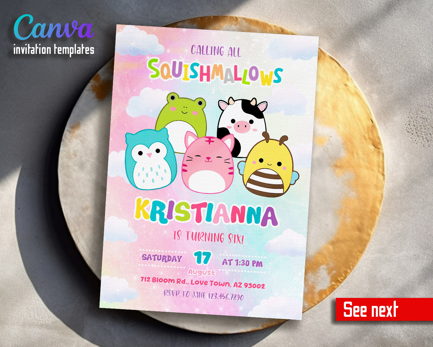 Squishmallows  customizable invitation template | Share or Print |  | EO828