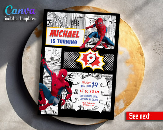 Spiderman Marvel Superhero customizable invitation template | Share or Print | boy | DP705