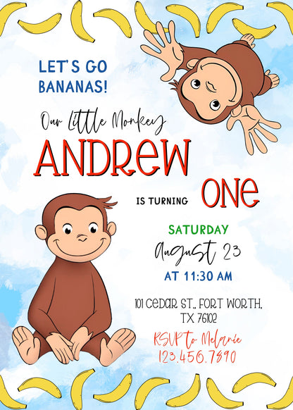 Curious George Monkey customizable invitation template | Share or Print |  | XU977