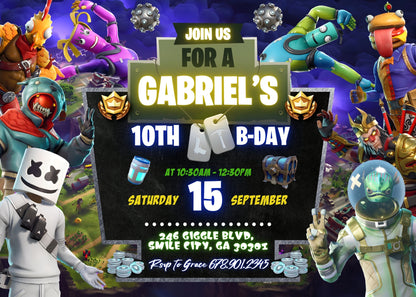 Fortnite gamer customizable invitation template | Share or Print | boy | LZ398