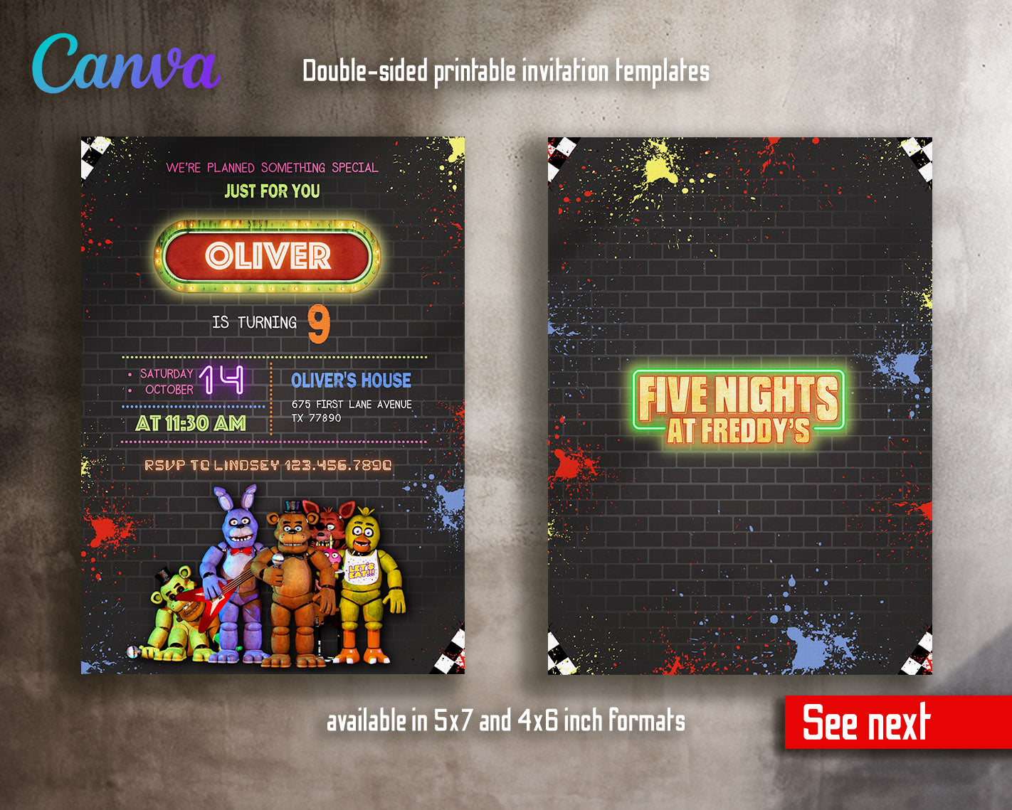 Five Nights at Freddy's customizable invitation template | Share or Print |  | EL503