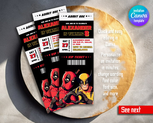 Deadpool Wolverine Marvel customizable invitation template | Share or Print | boy | JQ443