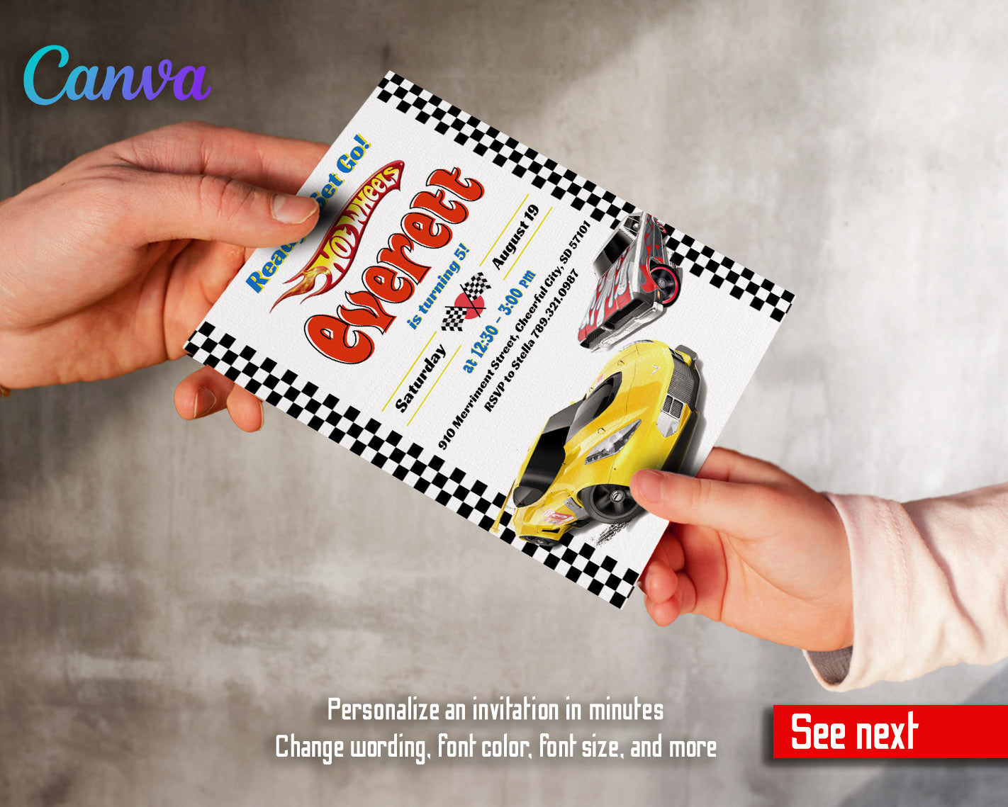 Hot Wheels Racing  customizable invitation template | Share or Print | boy | XY376