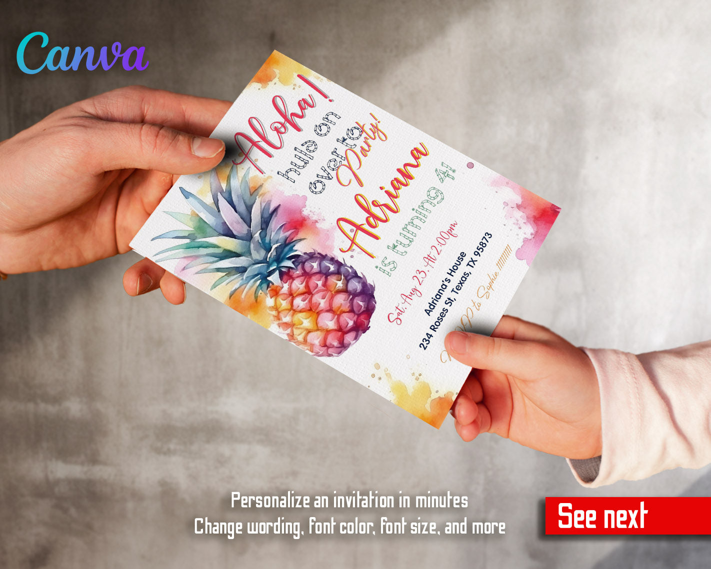 Aloha Luau Party customizable invitation template | Share or Print | girl | WW467