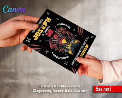 Deadpool Wolverine Marvel customizable invitation template | Share or Print | boy | VD842