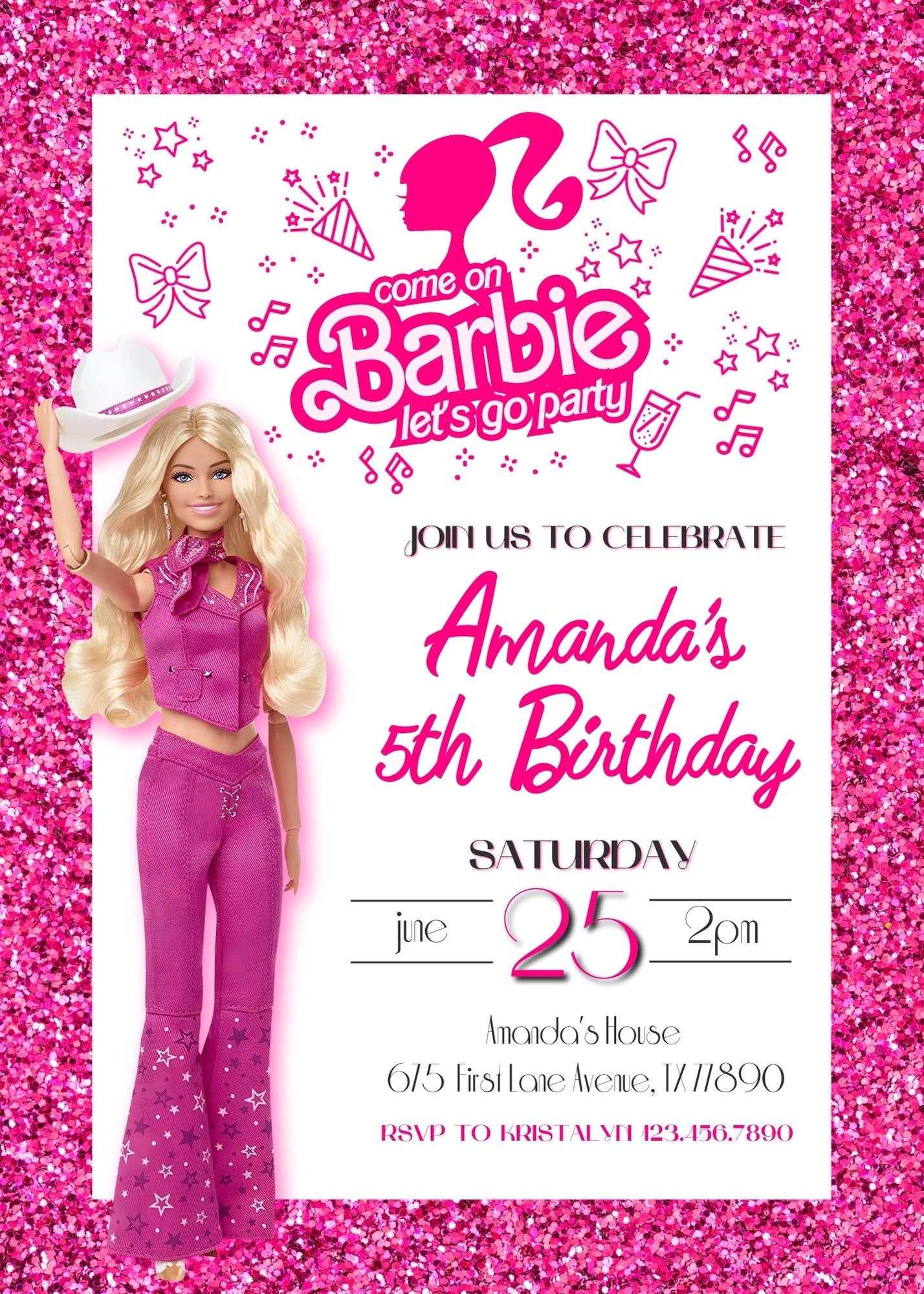 Barbie Pink  customizable invitation template | Share or Print | girl | NX532