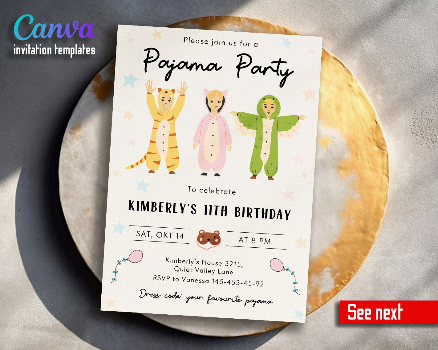 Pajama Sleepover Party customizable invitation template | Share or Print |  | XC247