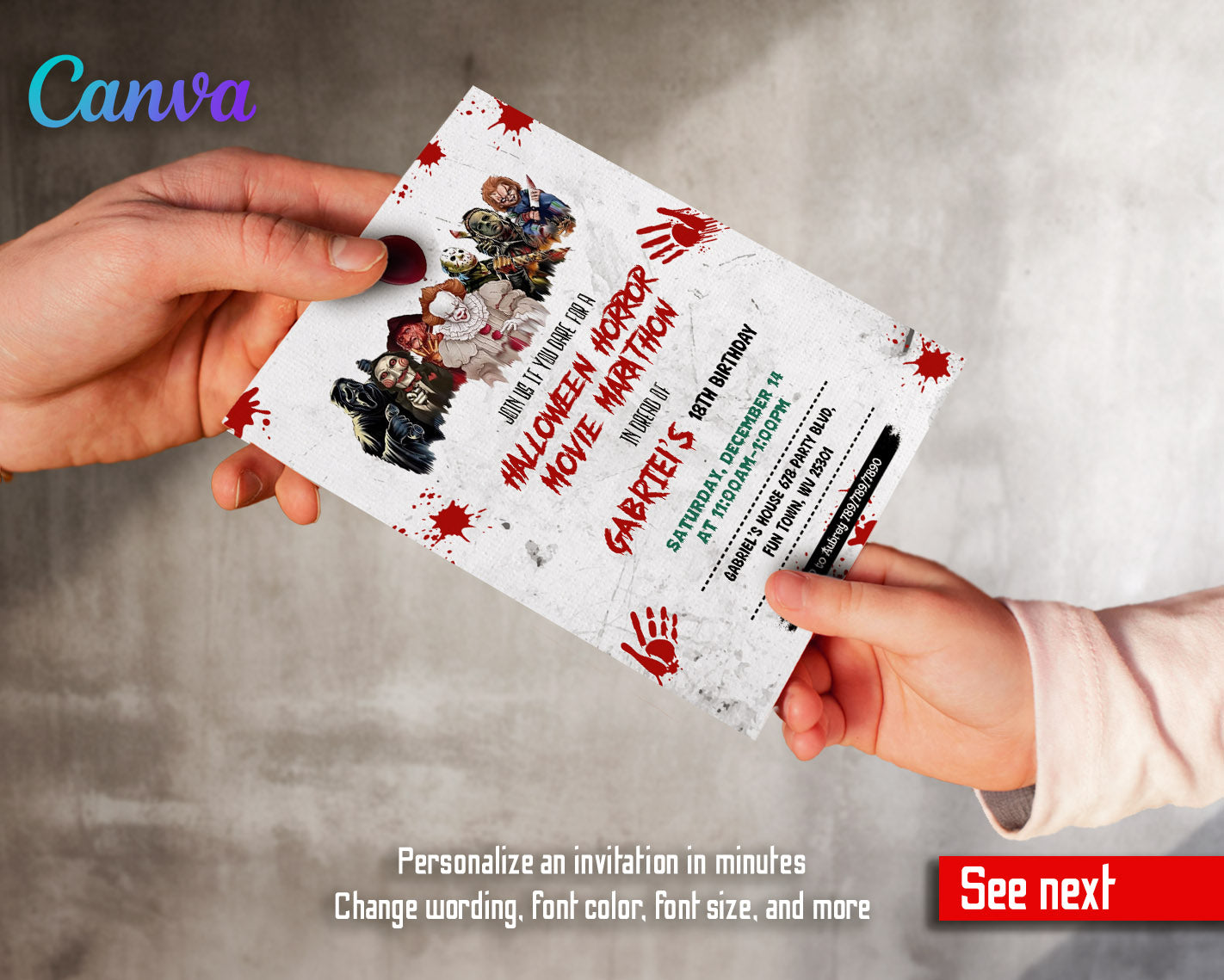 Horror Killer Movie Party  customizable invitation template | Share or Print |  | IO654