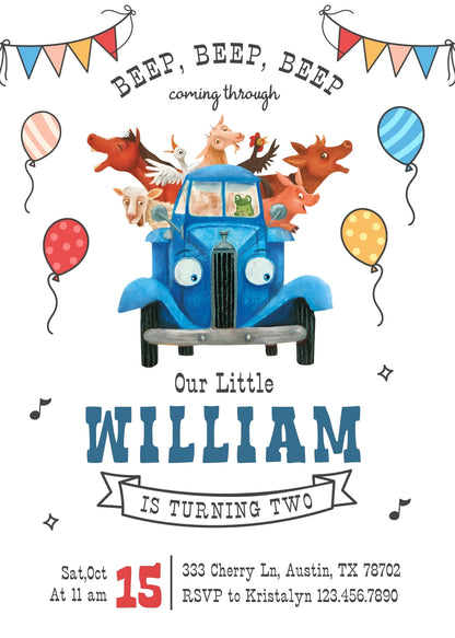 Little Blue Truck customizable invitation template | Share or Print |  | ZA825