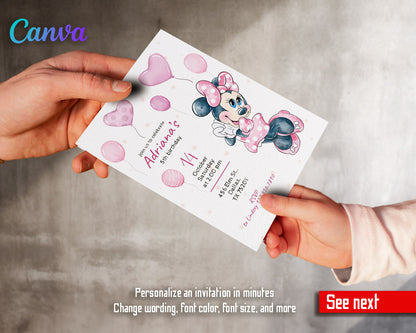 Minnie Mouse Disney Mickey customizable invitation template | Share or Print | girl | ZX106