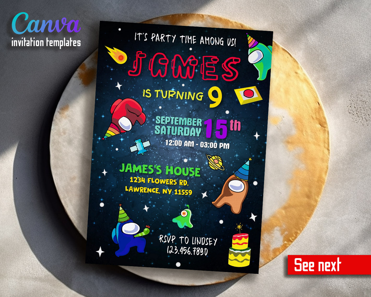 Among Us Gamer customizable invitation template | Share or Print |  | ZU405